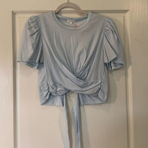 A.L.C. Sky Blue Puff Sleeve Crop Top